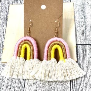 Gold Pink Yellow Rainbow Tassel Earrings